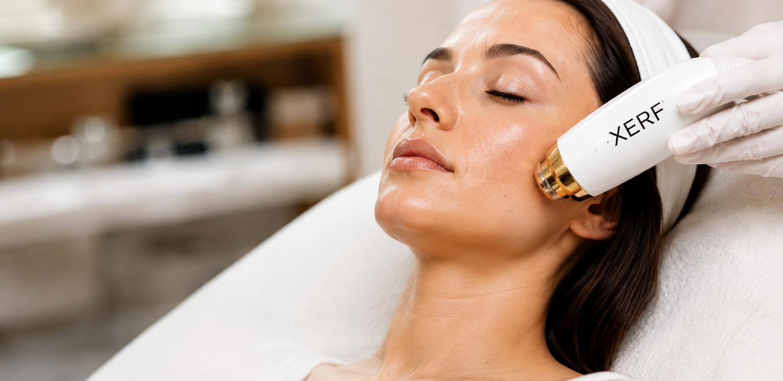 Woman receiving XERF facial treatment